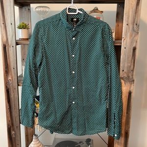 H&M Emerald Green White Polka Dots Long Sleeved Button Down Shirt